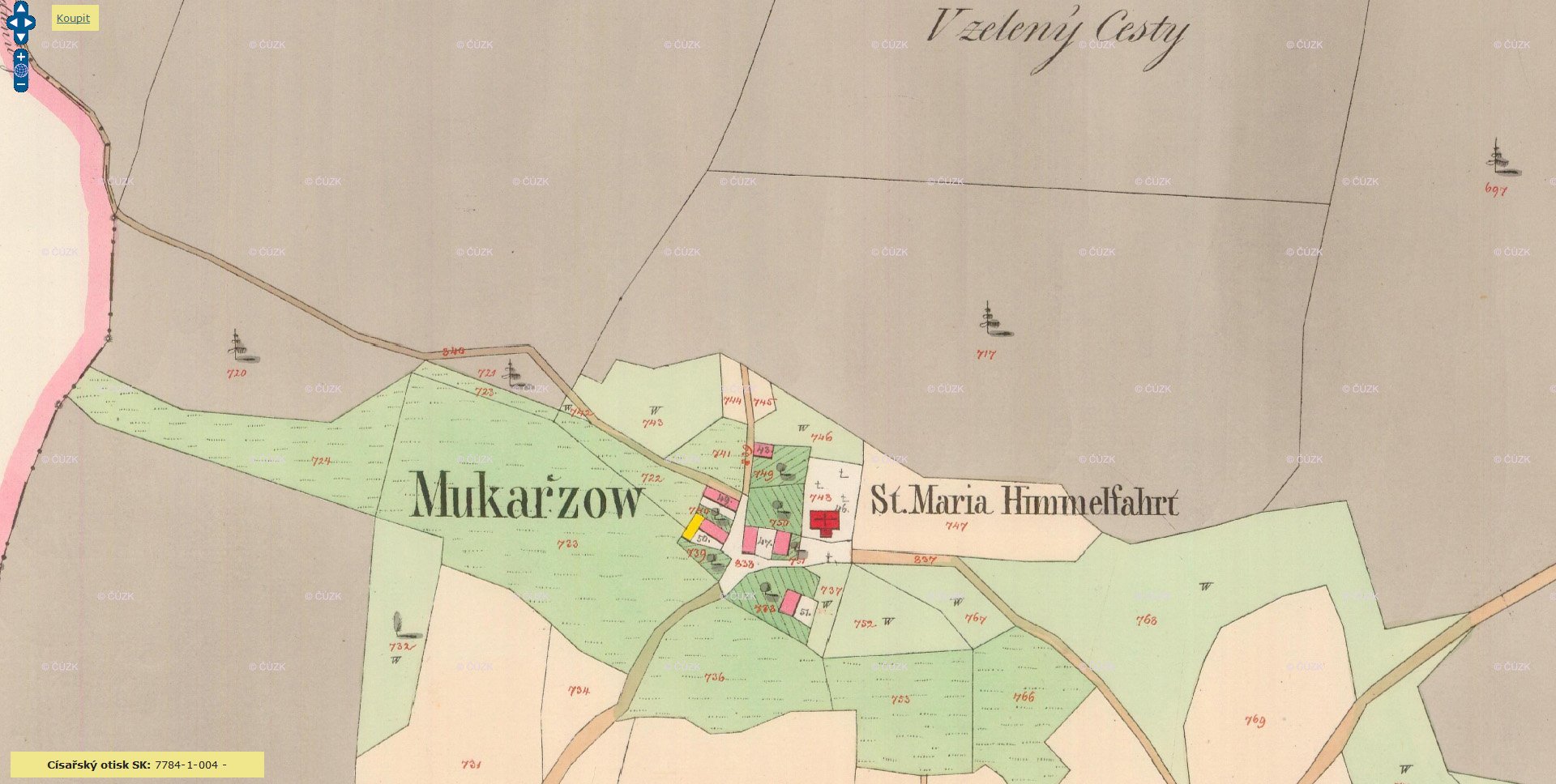 Mukařov císařské povinné otisky map stabilního katastru Čech 1841 - 1:2880