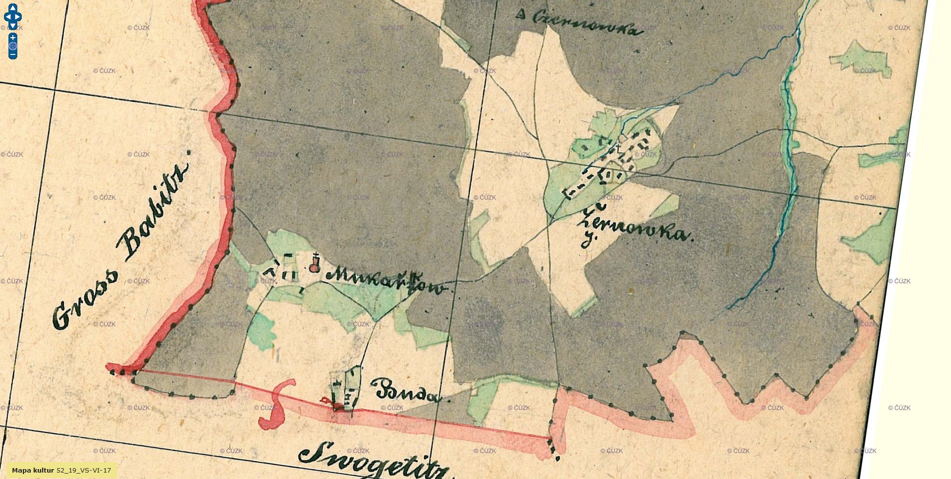 Mukařov mapa kultur stabilního katastru 1834-44 - 1:36000